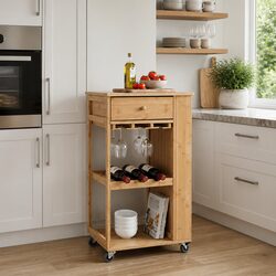Bamboo Kitchen Trolley with Wheels, 3-Tier Design