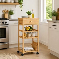 3-Tier Bamboo Kitchen Trolley on Wheels for Storage