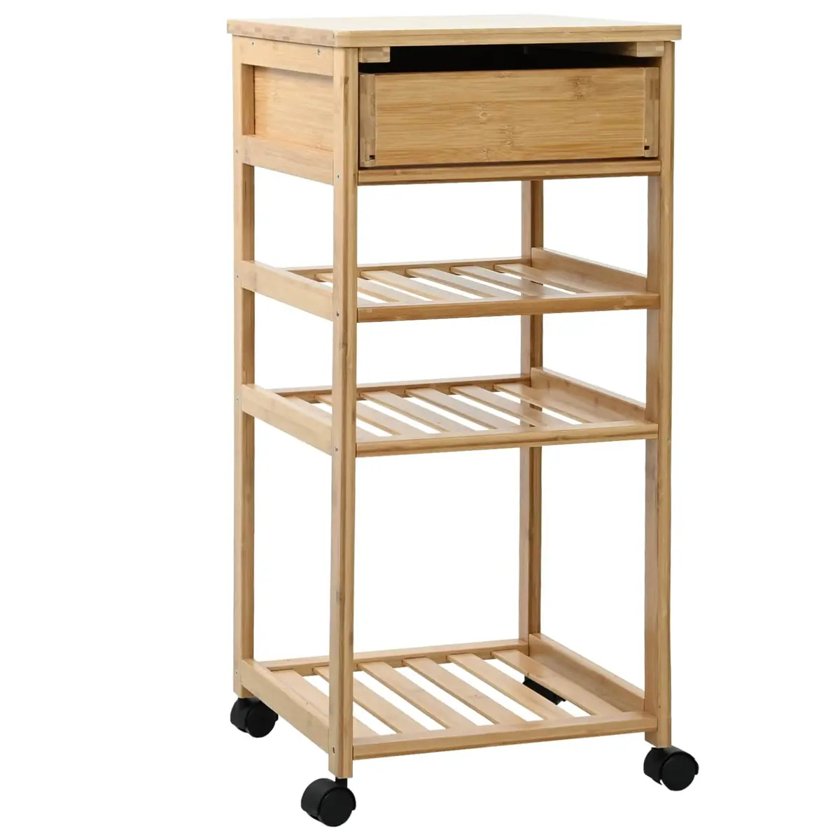 Bamboo Rolling Kitchen Cart 3 Tier Mobile Storage Brown 37x36x80cm