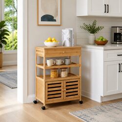 Bamboo Kitchen Trolley with Wheels for Efficient Organization