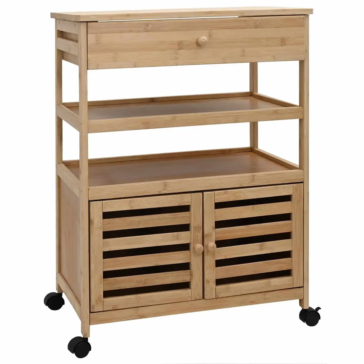 Kitchen Trolley with Wheels Bamboo Storage Cart Brown 59.5 x 36 x 82 cm
