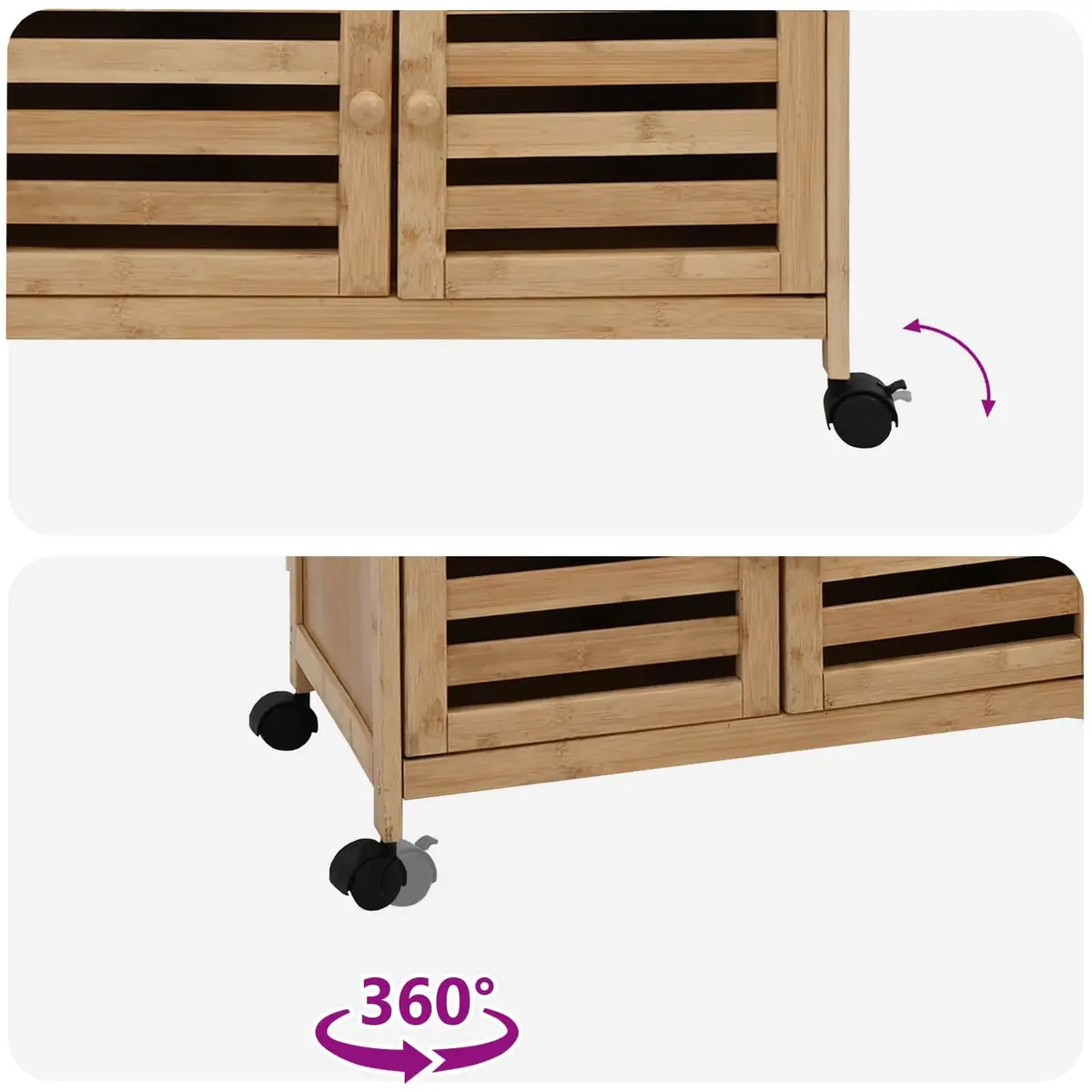 Kitchen Trolley with Wheels Bamboo Storage Cart Brown 59.5 x 36 x 82 cm