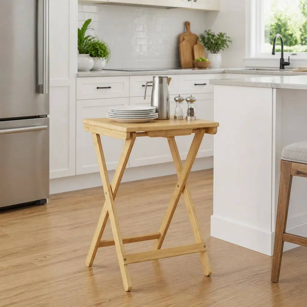 Bamboo Folding Kitchen Table Space-Saving Rectangular Brown