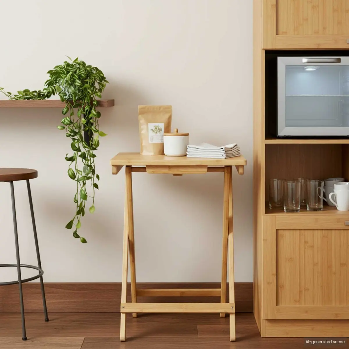 Bamboo Folding Kitchen Table Space-Saving Rectangular Brown