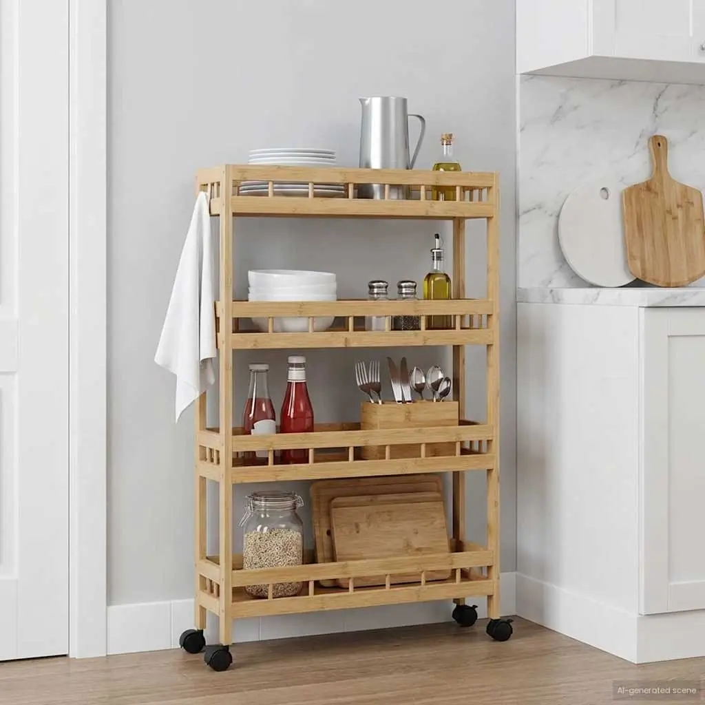 Kitchen Trolley with Wheels Organiser 60x18x97cm Brown 4-Tier