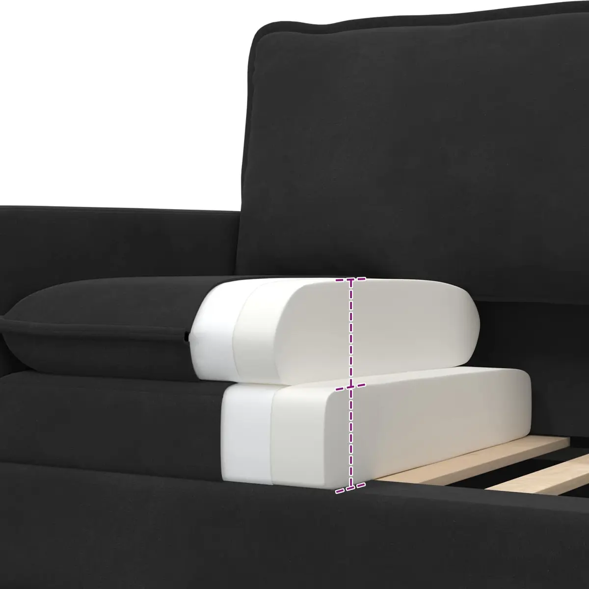 Black Velvet Sofa Modern Living Room Furniture Rectangular Couch Indoor Seating