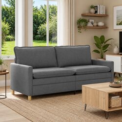 Dark Grey Fabric Sofa with Metal Frame, Minimalist Design