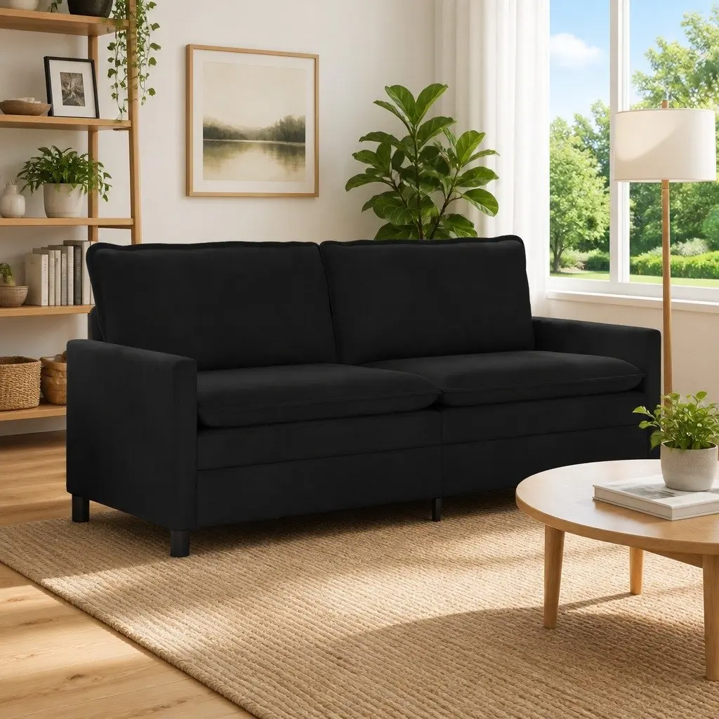 Sofa Velvet Upholstery Rectangular Black