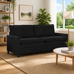 Black Velvet Sofa with Metal Frame and Ergonomic Design