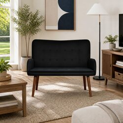 Compact Black Velvet 2-Seater Sofa with Metal Frame