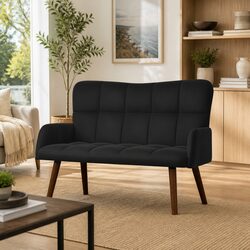 Modern 2-Seater Sofa in Black Velvet with Assembly