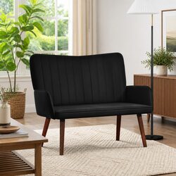 2-Seater Sofa with Black Velvet Upholstery and Frame
