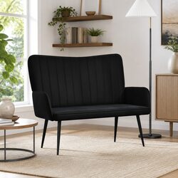 2-Seater Sofa with Black Velvet Upholstery, 115x61x87cm