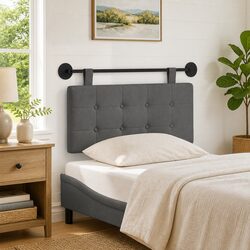 Dark Grey Wall-Mounted Fabric Headboard with Solid Backing
