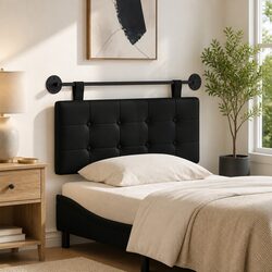 Black Upholstered Hanging Headboard for Wall Installation