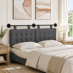 Wall-Mounted Grey Fabric Headboard with Engineered Wood