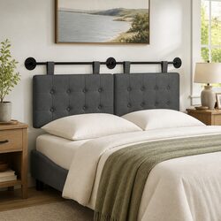 Functional Grey Fabric Hanging Headboard for Bedrooms