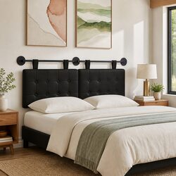 Modern Black Wall-Mounted Headboard with Padded Upholstery