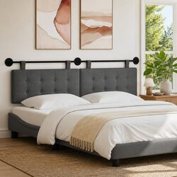 Wall-Mounted Headboard in Grey Fabric with Engineered Wood