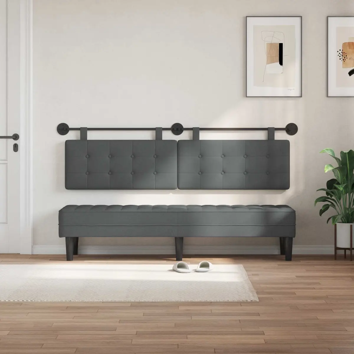 Hanging Headboard Wall Mount Fabric Upholstered Modern Grey