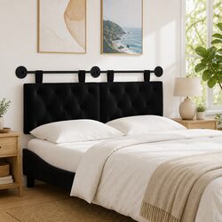Wall-Mounted Black Velvet Headboard with LED Lighting