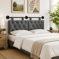 Wall-Mounted Dark Grey Button-Tufted Headboard Specifications