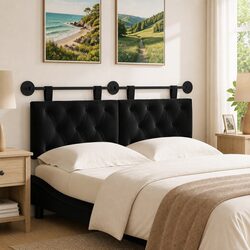 Hanging Headboard with Integrated LED Light in Black Velvet
