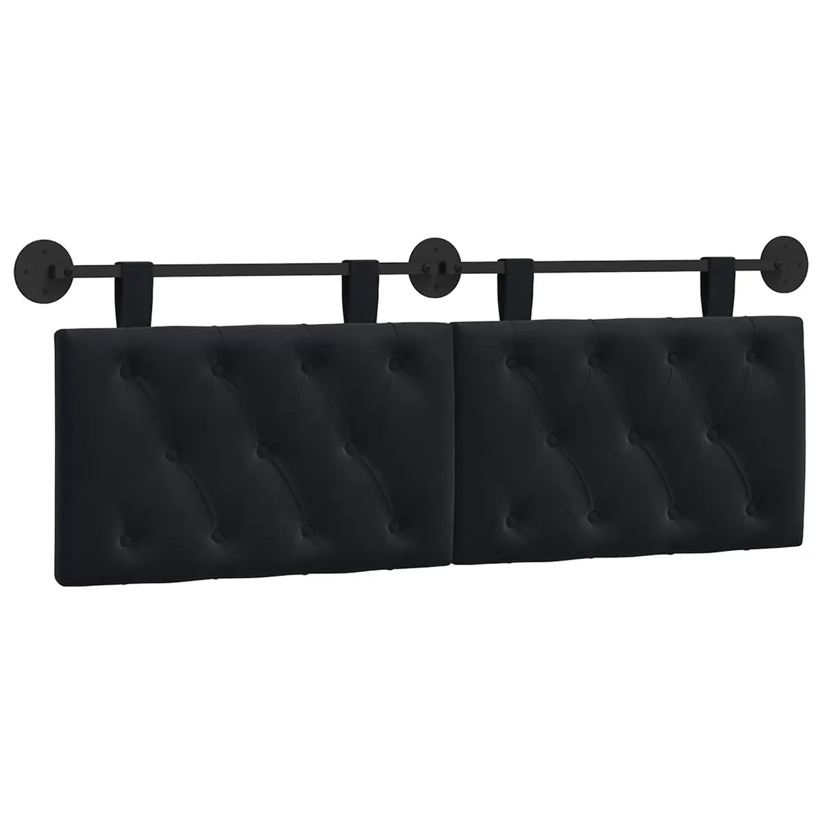 Hanging Headboard LED Light Modern Black Velvet Button Tufted Wall Bedroom