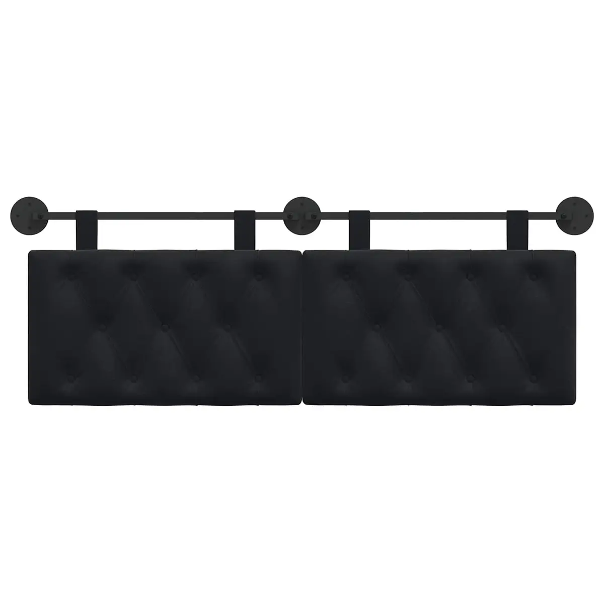 Hanging Headboard LED Light Modern Black Velvet Button Tufted Wall Bedroom