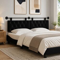 Wall-Mounted Headboard with LED Light in Black Velvet
