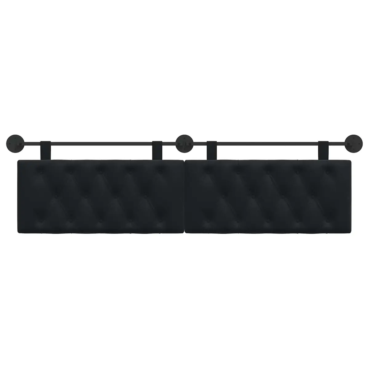 Hanging Headboard with LED Light Modern Black Velvet Button Tufted Wall Mount