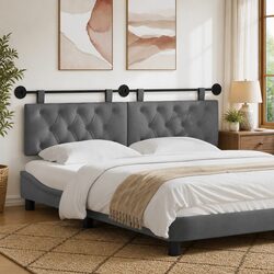 Wall-Mounted Headboard with Button-Tufted Design