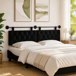 LED Light Integrated Black Velvet Hanging Headboard