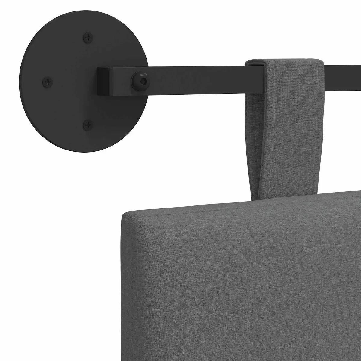 Hanging Headboard Wall-Mounted Upholstered Bed Grey Fabric Bedroom Furniture