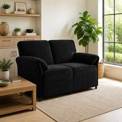 2-Seater Sofa in Black Velvet with Metal Frame