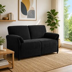 2-Seater Sofa in Black Velvet with Metal Frame, 158cm