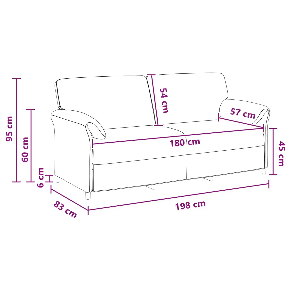 3-Seater Sofa Velvet Comfort 198cm Black