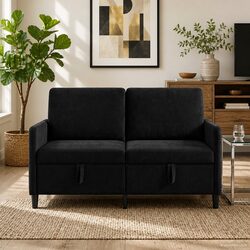 Modern Black Sofa with Built-In Storage Compartment