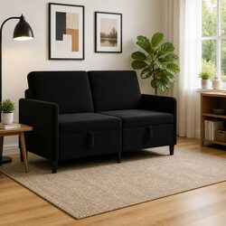 Lift-Up Seat Black Sofa with Storage for Living Room 172x78x87cm