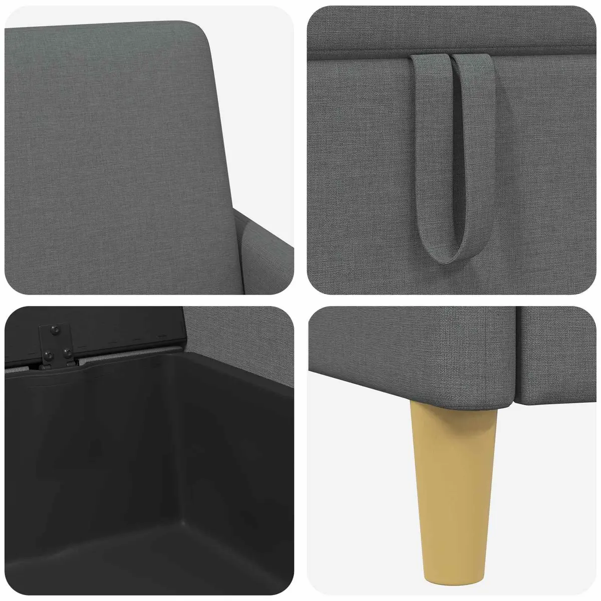 Storage Sofa Lift-Up Seat Modern Dark Grey Removable Covers 192 x 78 x 87 cm