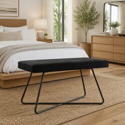 Black Velvet Bench with Engineered Wood Frame