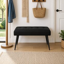 Modern Button Tufted Bench with Velvet Upholstery