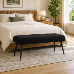 Black Velvet Upholstered Button Tufted Bench
