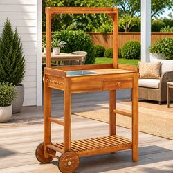 Garden Kitchen Trolley Cart with Storage Drawer and Tray