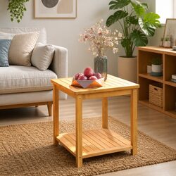 Acacia Wood Side Table with Two-Tier Design