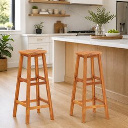 Bar Stools Set of 2 Solid Acacia Wood Construction