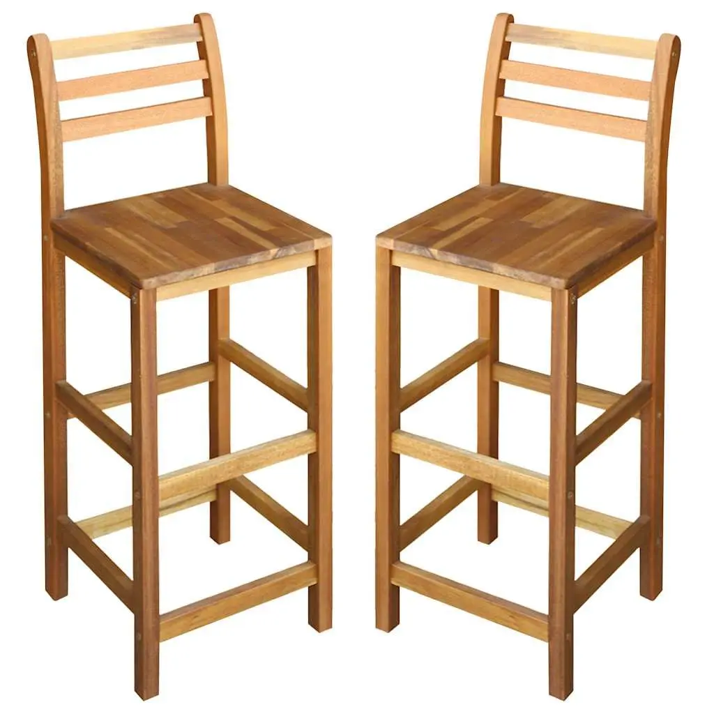 Outdoor Bar Chairs Set of 2 Solid Wood Stools with Backrest Footrest Garden