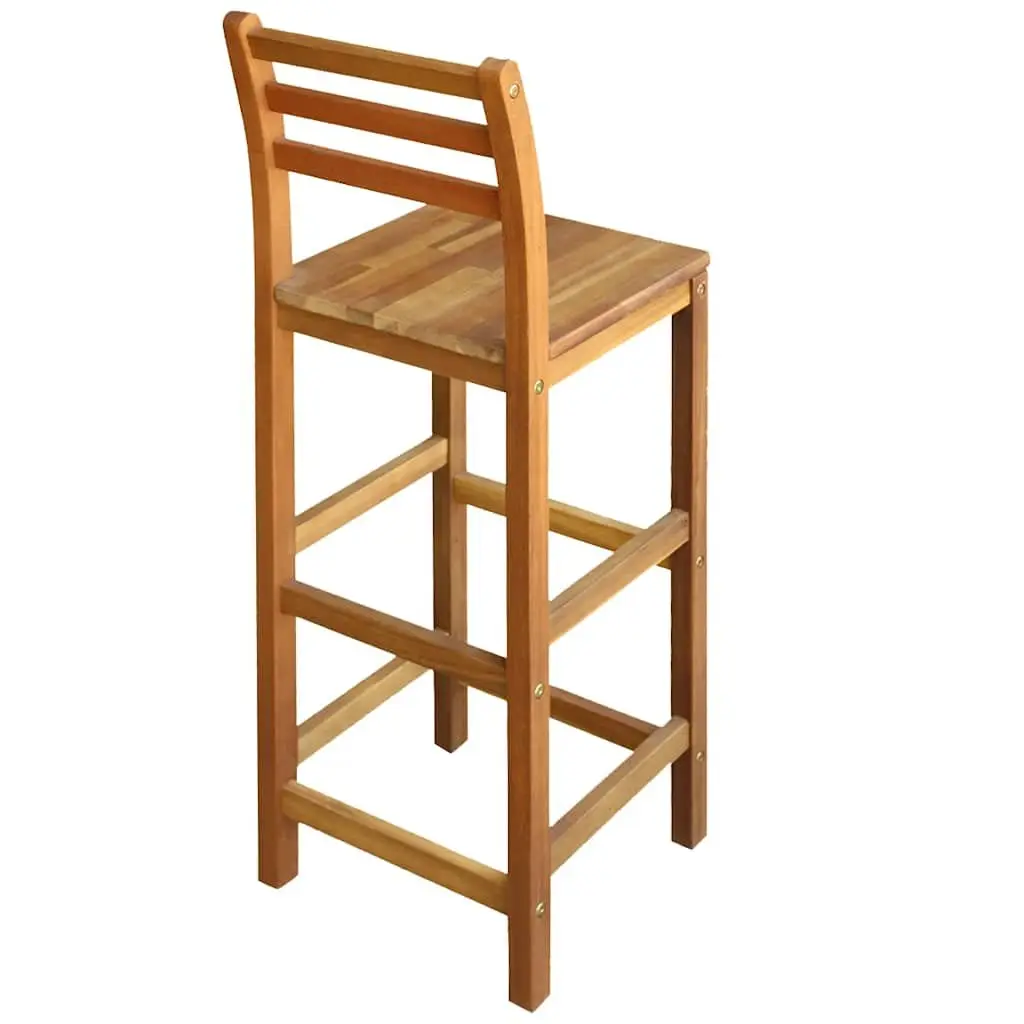 Outdoor Bar Chairs Set of 2 Solid Wood Stools with Backrest Footrest Garden
