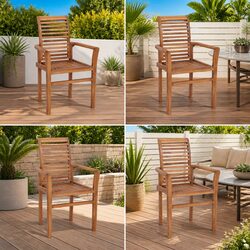 Set of 4 Stackable Teak Wood Dining Chairs for Gardens