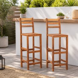 Set of 2 Outdoor Bar Stools with Backrest and Footrests